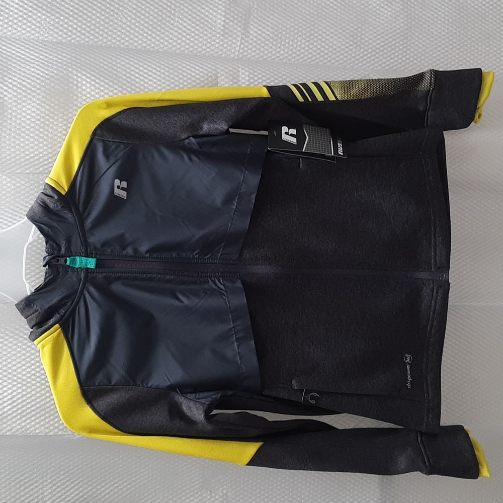 New boy's Russell Greystone heather/yellow fleece zip hoodie sz L 10-12
